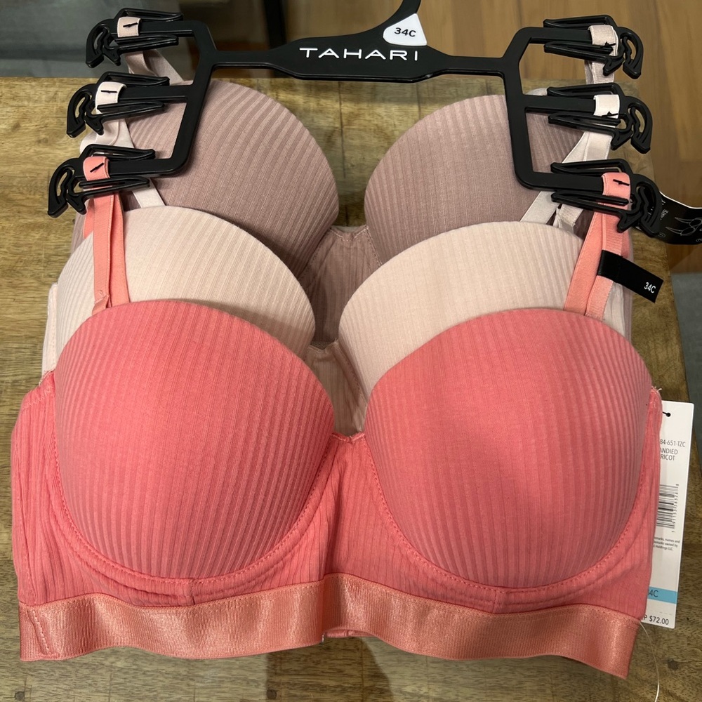 Tahari Women's Ribbed Bra Set - Coral and Beige